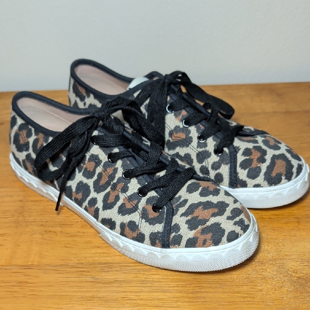 Kate Spade Vale Leopard Print Sneakers Cream Brown Black Preppy Women's Size 7